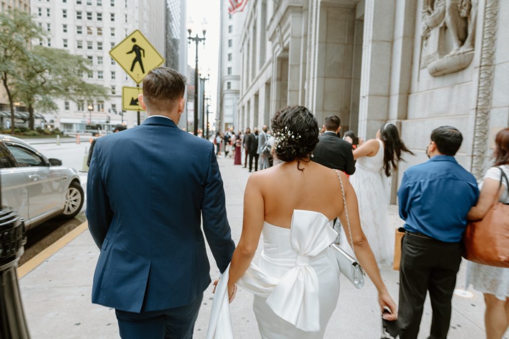 Bride and groom heading to Chicago City Hall for elopement