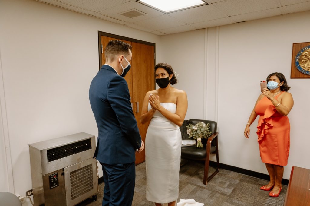 Bride and groom celebrate elopement at Chicago City Hall